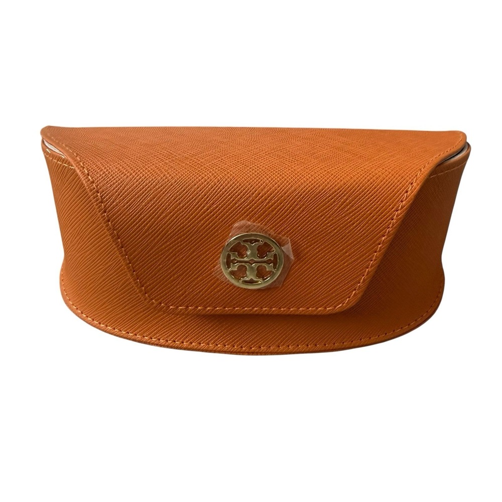 New Authentic Tory Burch Unisex Large Glasses Orange Leather Case